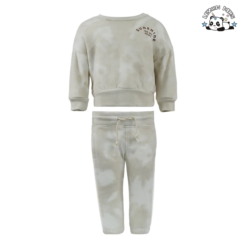 LEZONKIDS - New Design Girls Clothes Autumn Solid Color Long Sleeve Embroidery Organic Cotton Girls Clothing Set